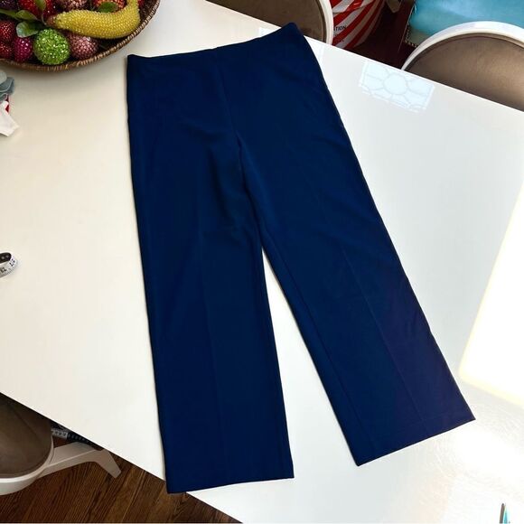 Vintage 1970s Navy Stretch Knit Wide Leg Trousers / Lounge Pants - Picture 2 of 7